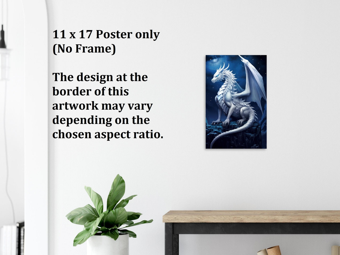 White Dragon Wall Art, White Dragon Poster, Fantasy Art Canvas Gift for Gamer