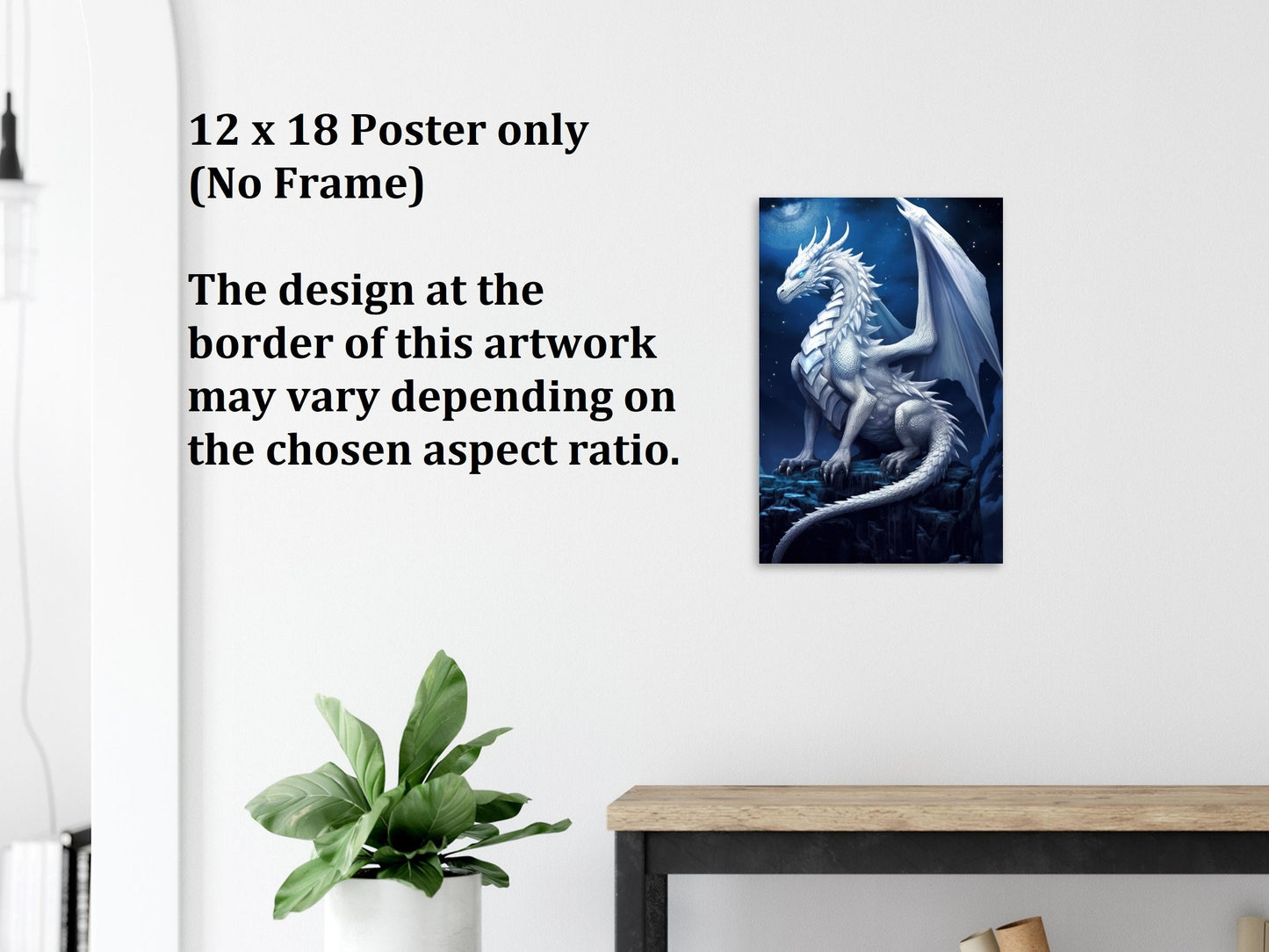 White Dragon Wall Art, White Dragon Poster, Fantasy Art Canvas Gift for Gamer