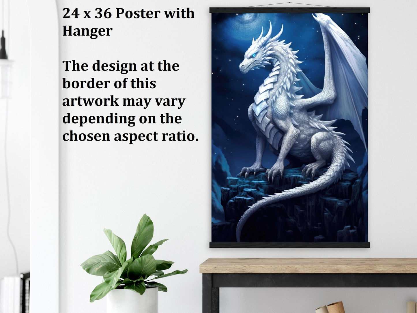 White Dragon Wall Art, White Dragon Poster, Fantasy Art Canvas Gift for Gamer
