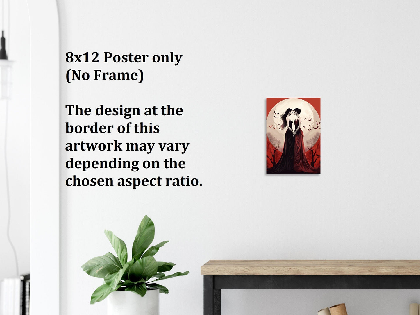 Lesbian Vampires Lovers Wall Art, Vampire Poster, Fantasy Art Canvas Gift for Lesbian