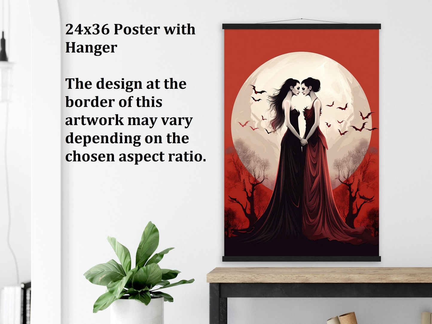 Lesbian Vampires Lovers Wall Art, Vampire Poster, Fantasy Art Canvas Gift for Lesbian