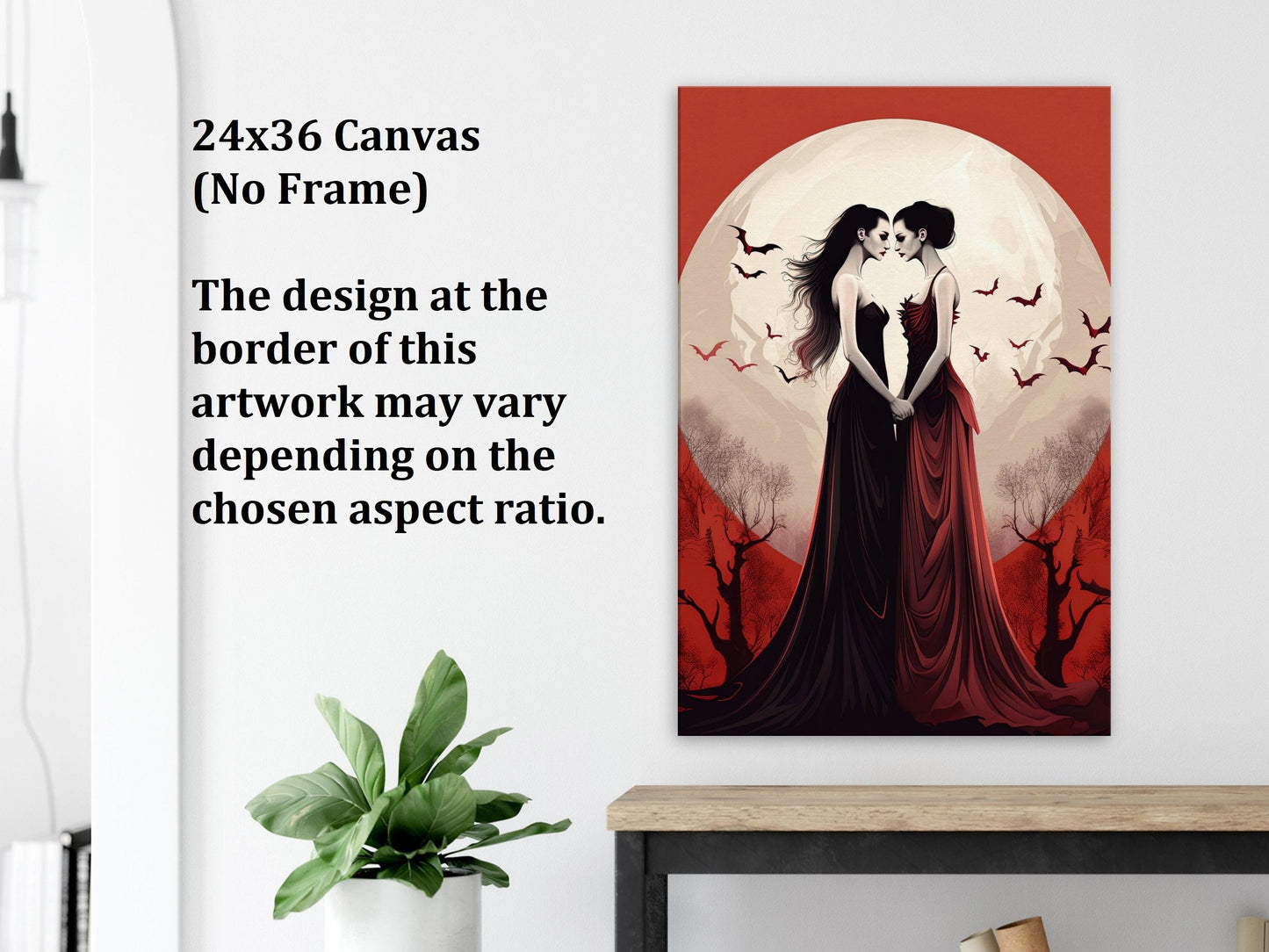 Lesbian Vampires Lovers Wall Art, Vampire Poster, Fantasy Art Canvas Gift for Lesbian
