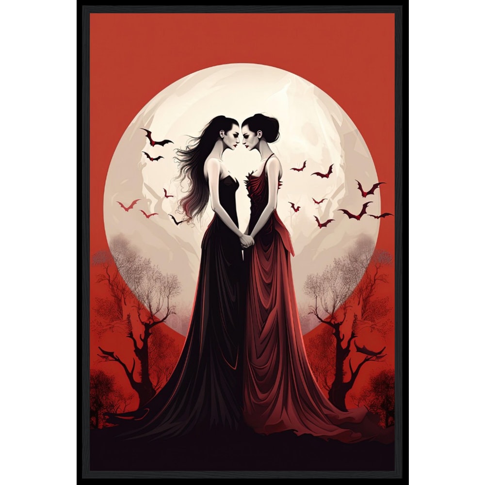 Lesbian Vampires Lovers Wall Art, Vampire Poster, Fantasy Art Canvas Gift for Lesbian