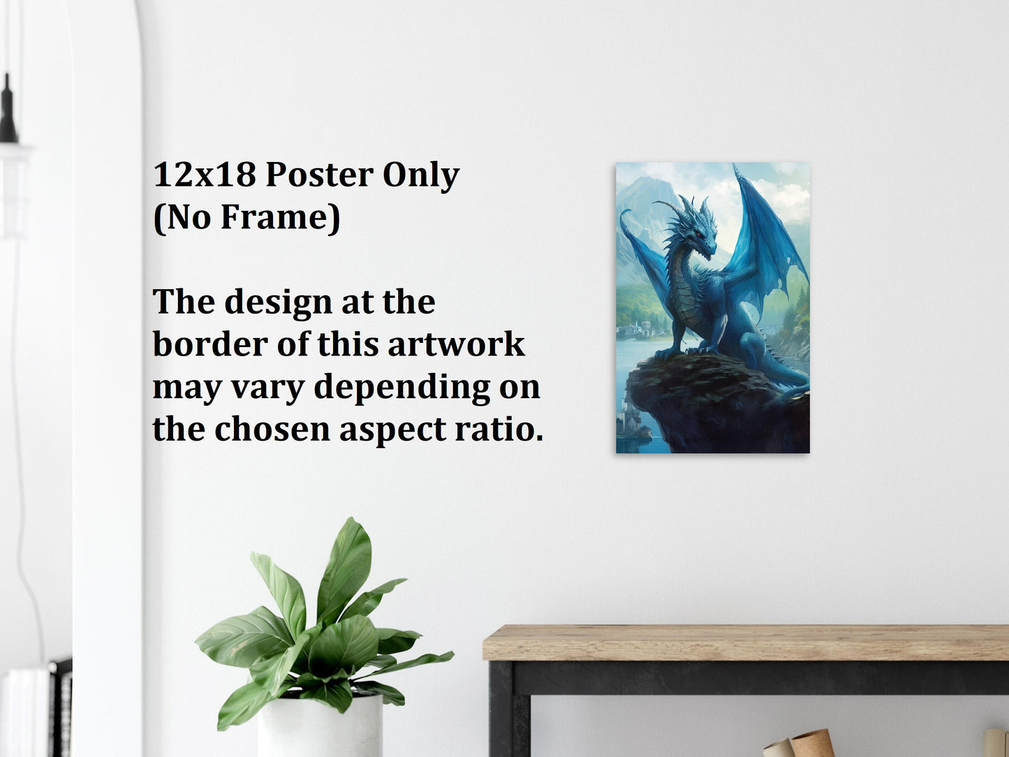 Blue Dragon Wall Art, Blue Dragon Poster, Fantasy Art Canvas Gift for Gamer - Poster, Canvas, Framed Art, Hanger option