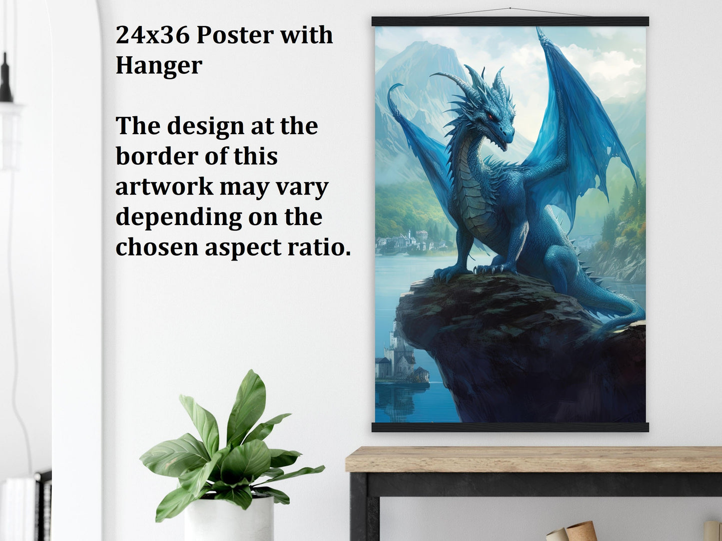 Blue Dragon Wall Art, Blue Dragon Poster, Fantasy Art Canvas Gift for Gamer - Poster, Canvas, Framed Art, Hanger option