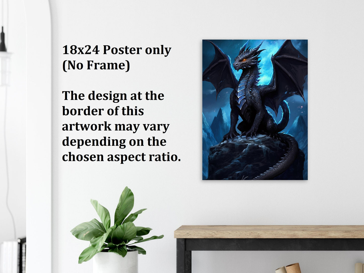 Décoration murale Dragon Noir, Poster Dragon Noir, Toile d'Art Fantastique, Cadeau pour Gamer