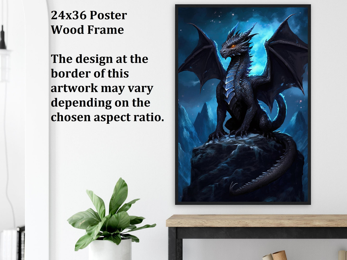 Décoration murale Dragon Noir, Poster Dragon Noir, Toile d'Art Fantastique, Cadeau pour Gamer