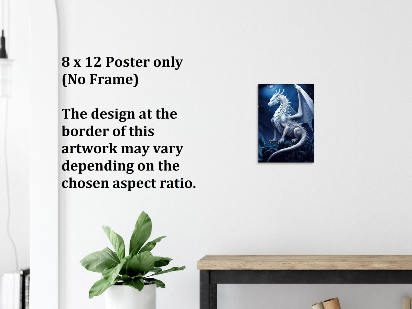 White Dragon Wall Art, White Dragon Poster, Fantasy Art Canvas Gift for Gamer