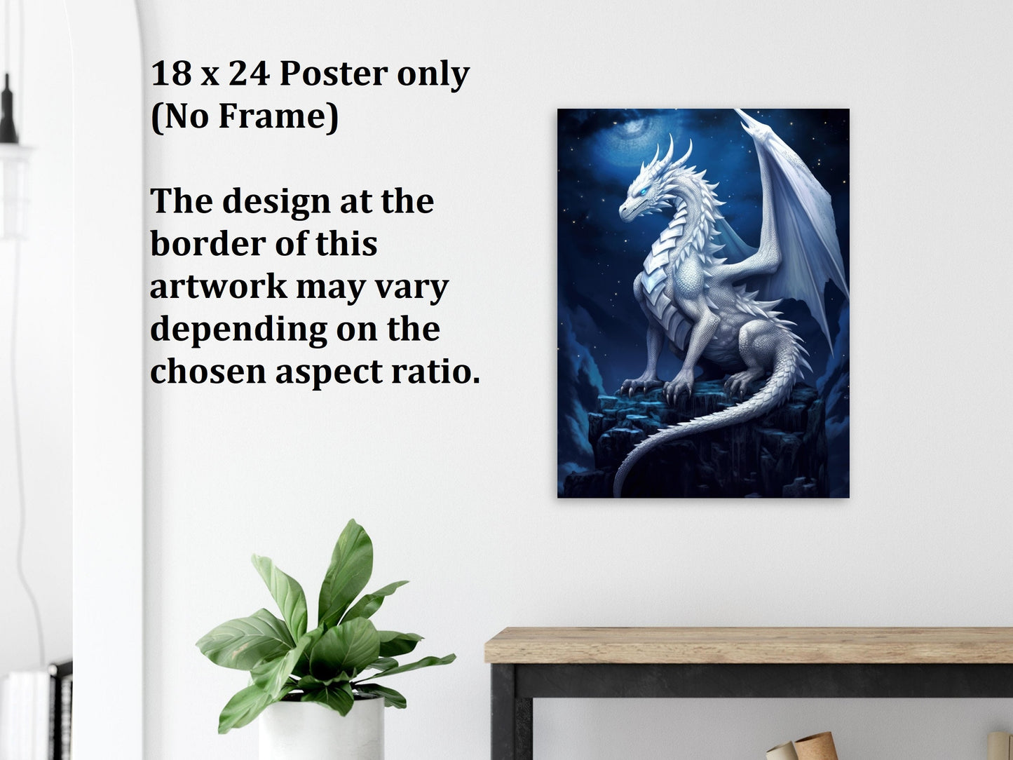 White Dragon Wall Art, White Dragon Poster, Fantasy Art Canvas Gift for Gamer