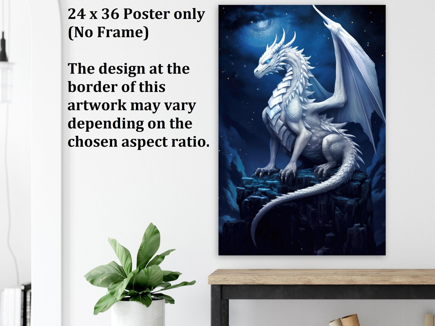 White Dragon Wall Art, White Dragon Poster, Fantasy Art Canvas Gift for Gamer