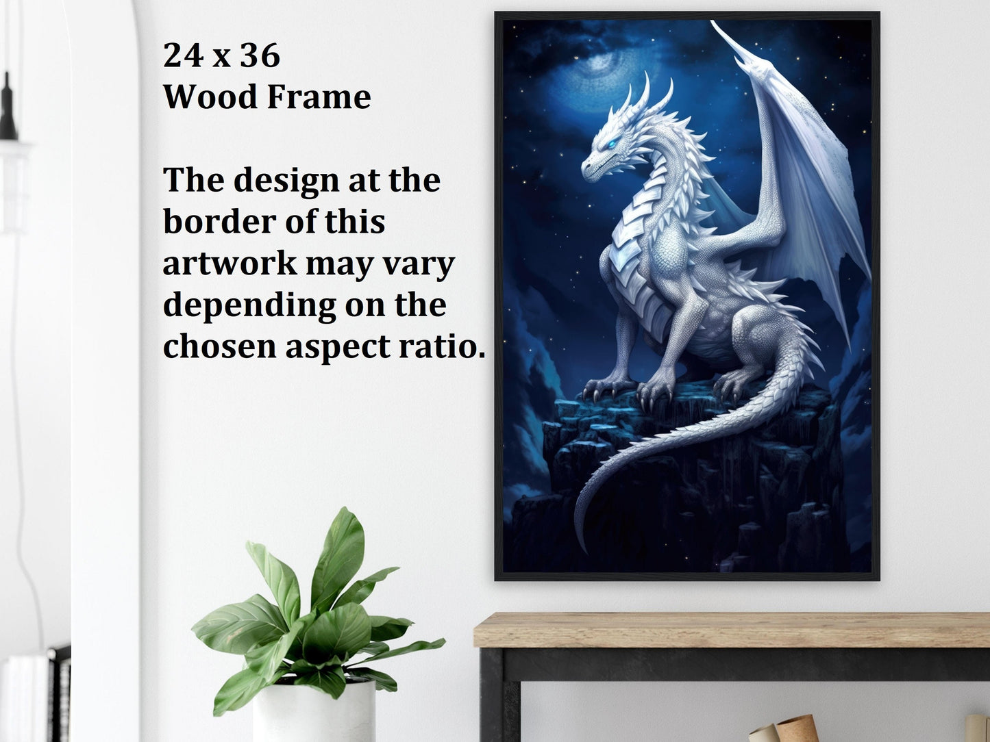 White Dragon Wall Art, White Dragon Poster, Fantasy Art Canvas Gift for Gamer