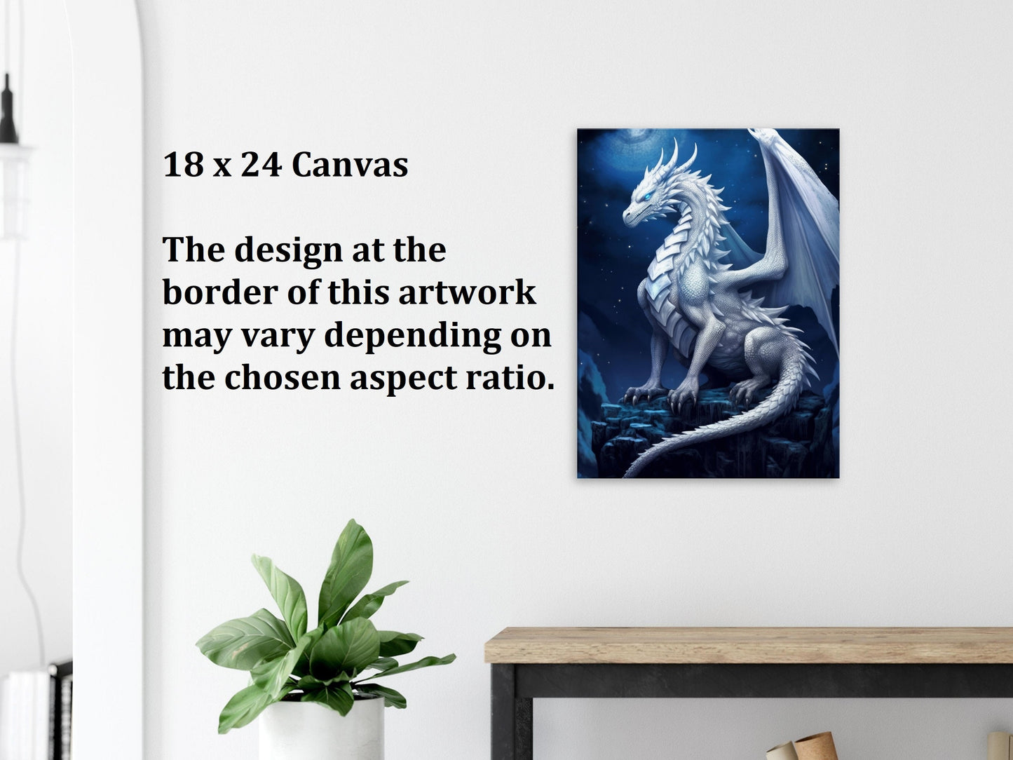White Dragon Wall Art, White Dragon Poster, Fantasy Art Canvas Gift for Gamer