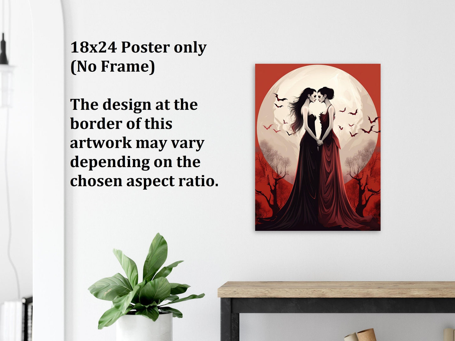 Lesbian Vampires Lovers Wall Art, Vampire Poster, Fantasy Art Canvas Gift for Lesbian