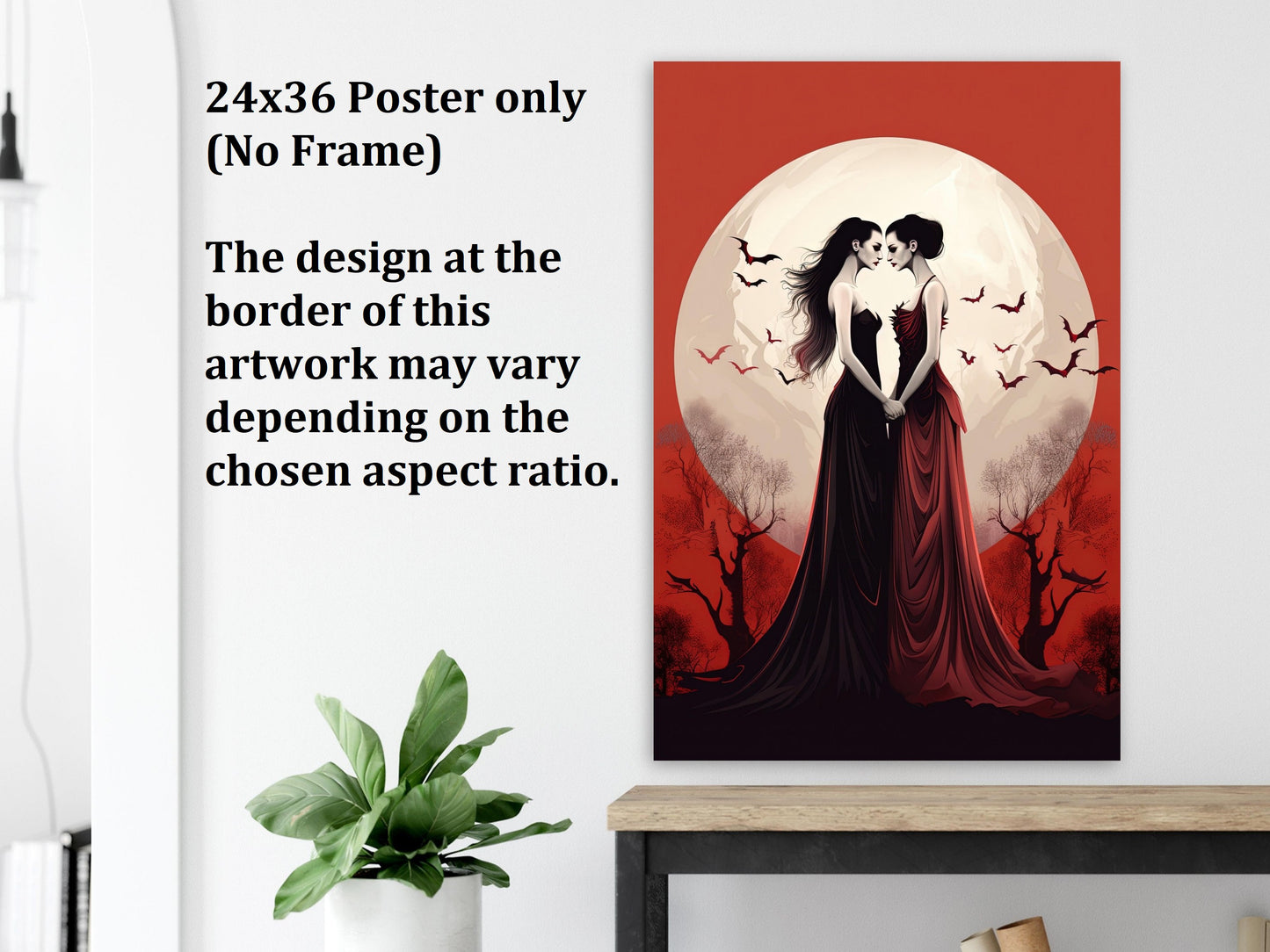 Lesbian Vampires Lovers Wall Art, Vampire Poster, Fantasy Art Canvas Gift for Lesbian