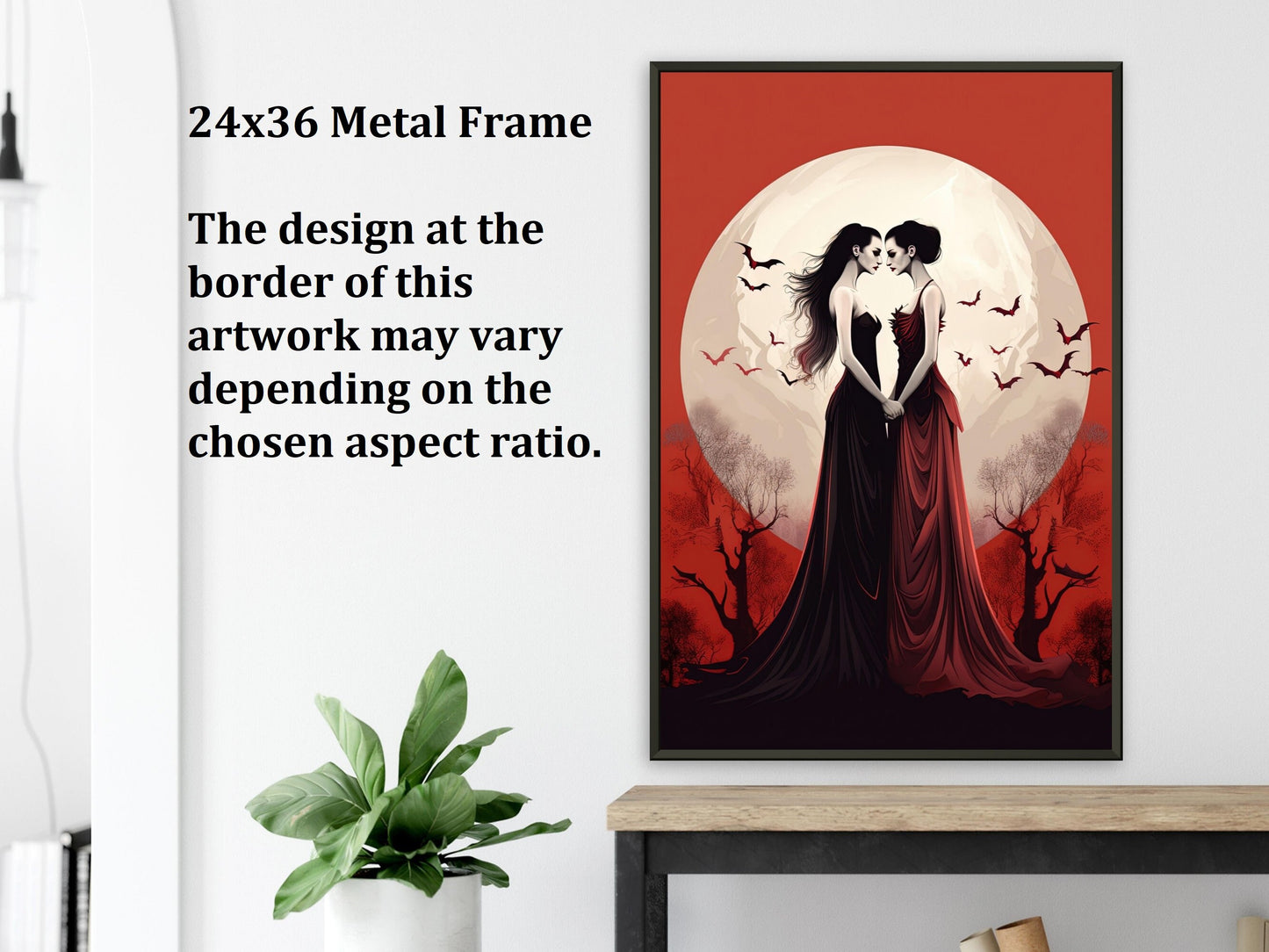 Lesbian Vampires Lovers Wall Art, Vampire Poster, Fantasy Art Canvas Gift for Lesbian