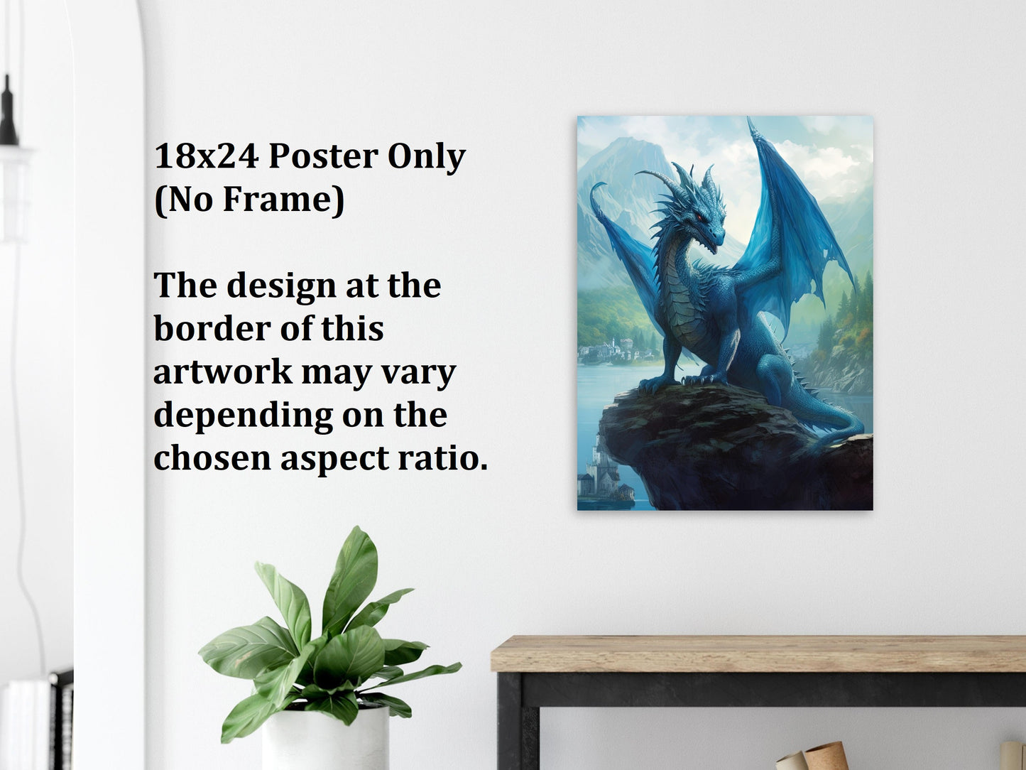 Blue Dragon Wall Art, Blue Dragon Poster, Fantasy Art Canvas Gift for Gamer - Poster, Canvas, Framed Art, Hanger option