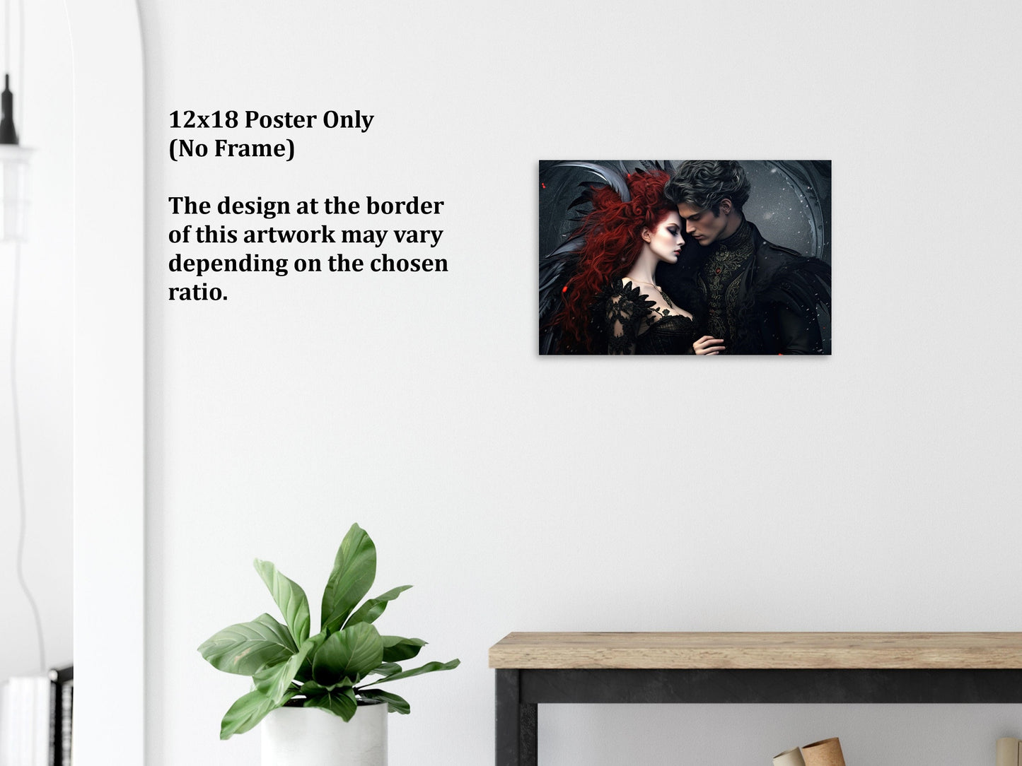 Gothic Romance Wall Art, Victorian Couple Poster, Fantasy Art Canvas Gift for Goth