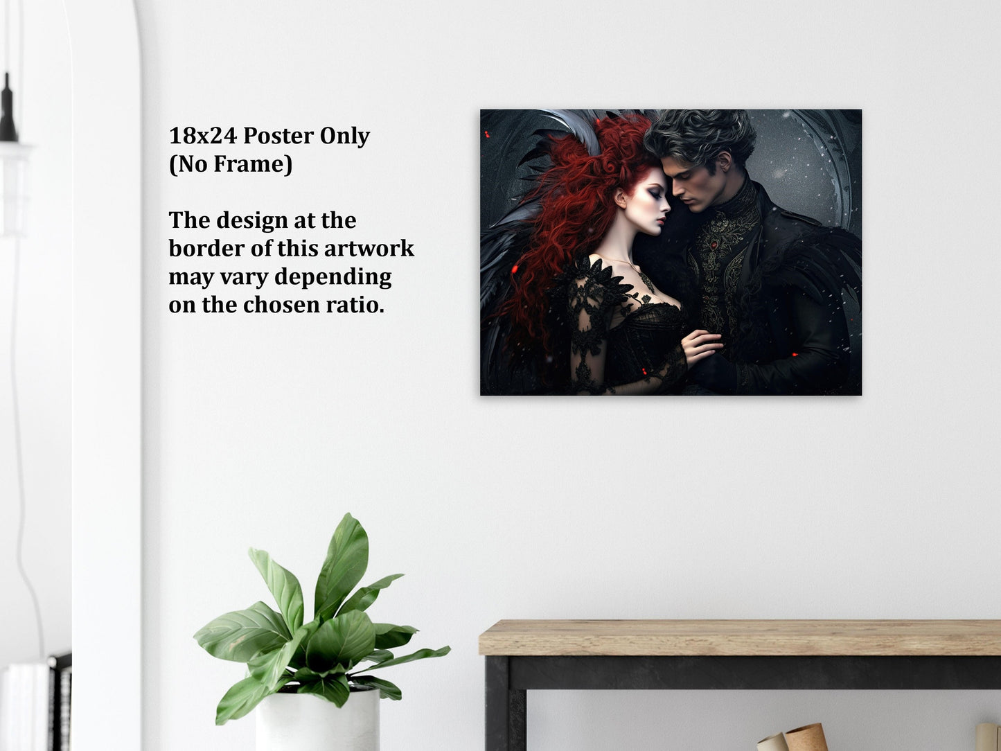 Gothic Romance Wall Art, Victorian Couple Poster, Fantasy Art Canvas Gift for Goth