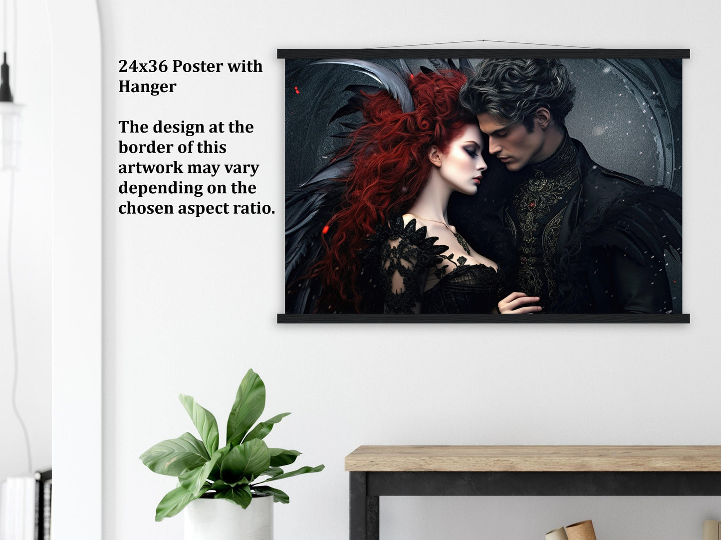 Gothic Romance Wall Art, Victorian Couple Poster, Fantasy Art Canvas Gift for Goth