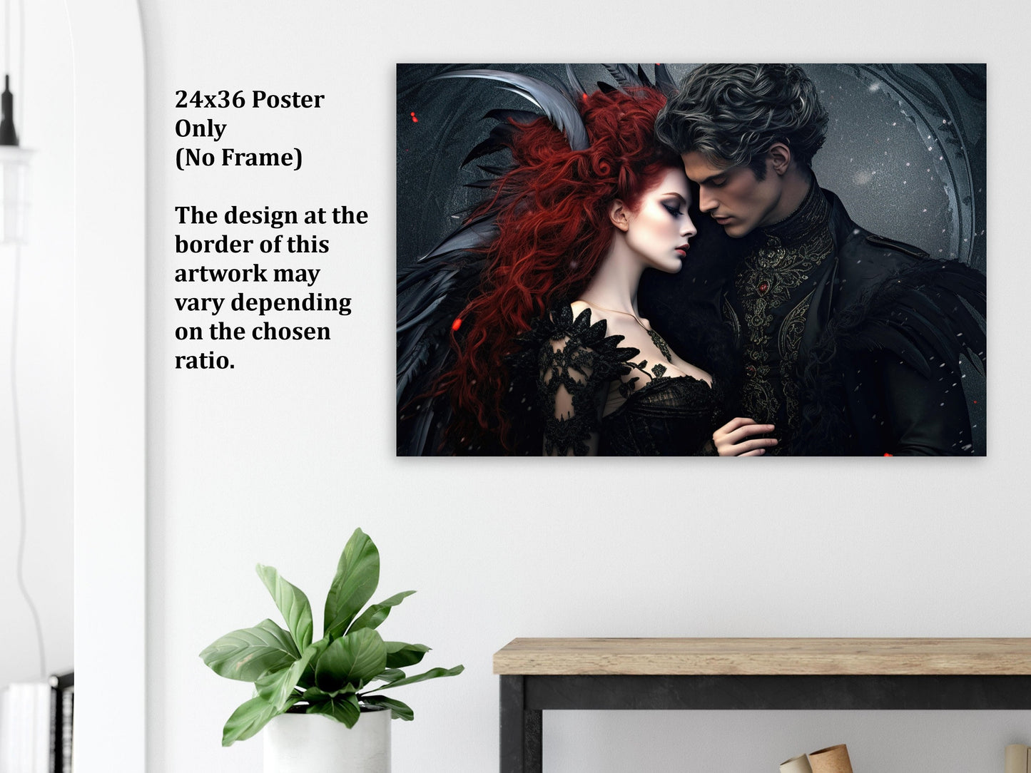 Gothic Romance Wall Art, Victorian Couple Poster, Fantasy Art Canvas Gift for Goth