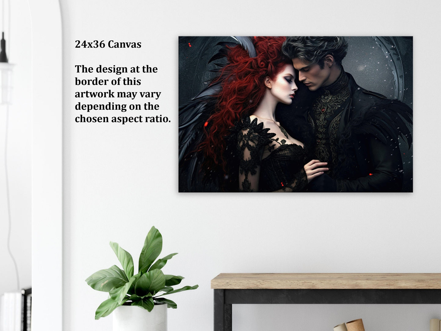 Gothic Romance Wall Art, Victorian Couple Poster, Fantasy Art Canvas Gift for Goth