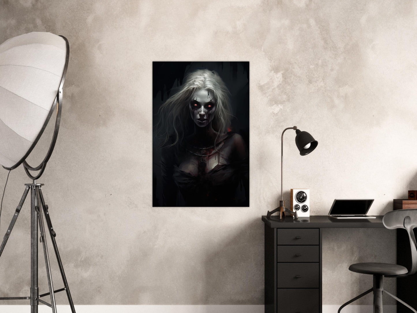 Blonde Woman Zombie Art Print - Halloween Poster Gift - Horror Halloween Canvas Wall Decor