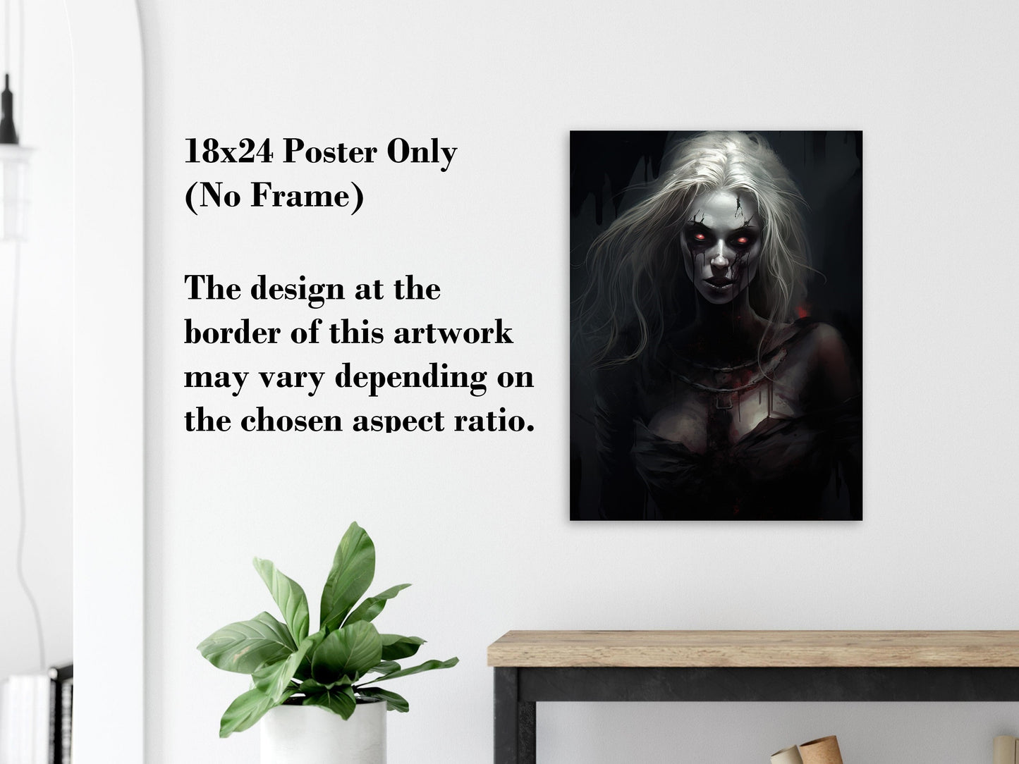 Blonde Woman Zombie Art Print - Halloween Poster Gift - Horror Halloween Canvas Wall Decor