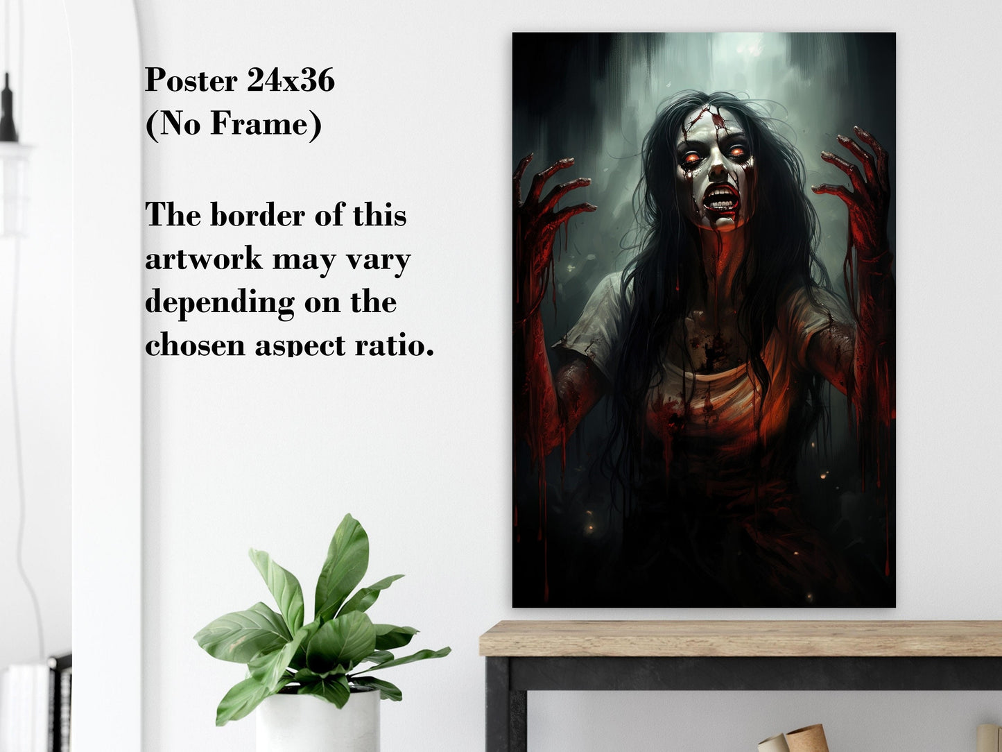 Bloody Woman Zombie Poster - Gruesome Horror Art Print - Halloween Decoration Gift