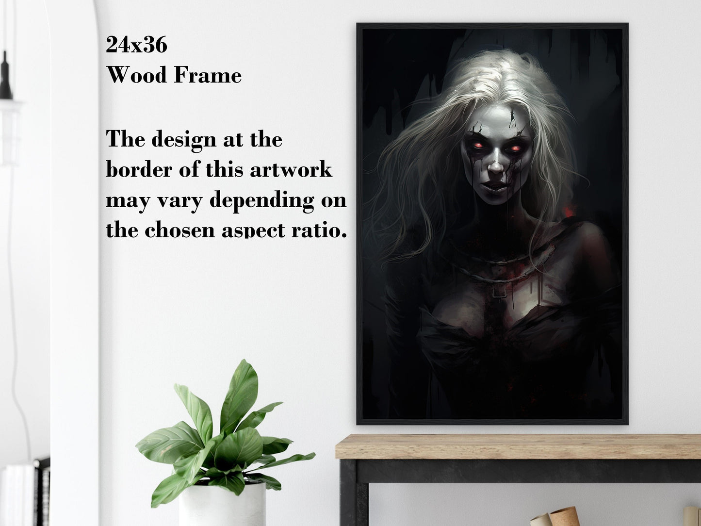 Blonde Woman Zombie Art Print - Halloween Poster Gift - Horror Halloween Canvas Wall Decor