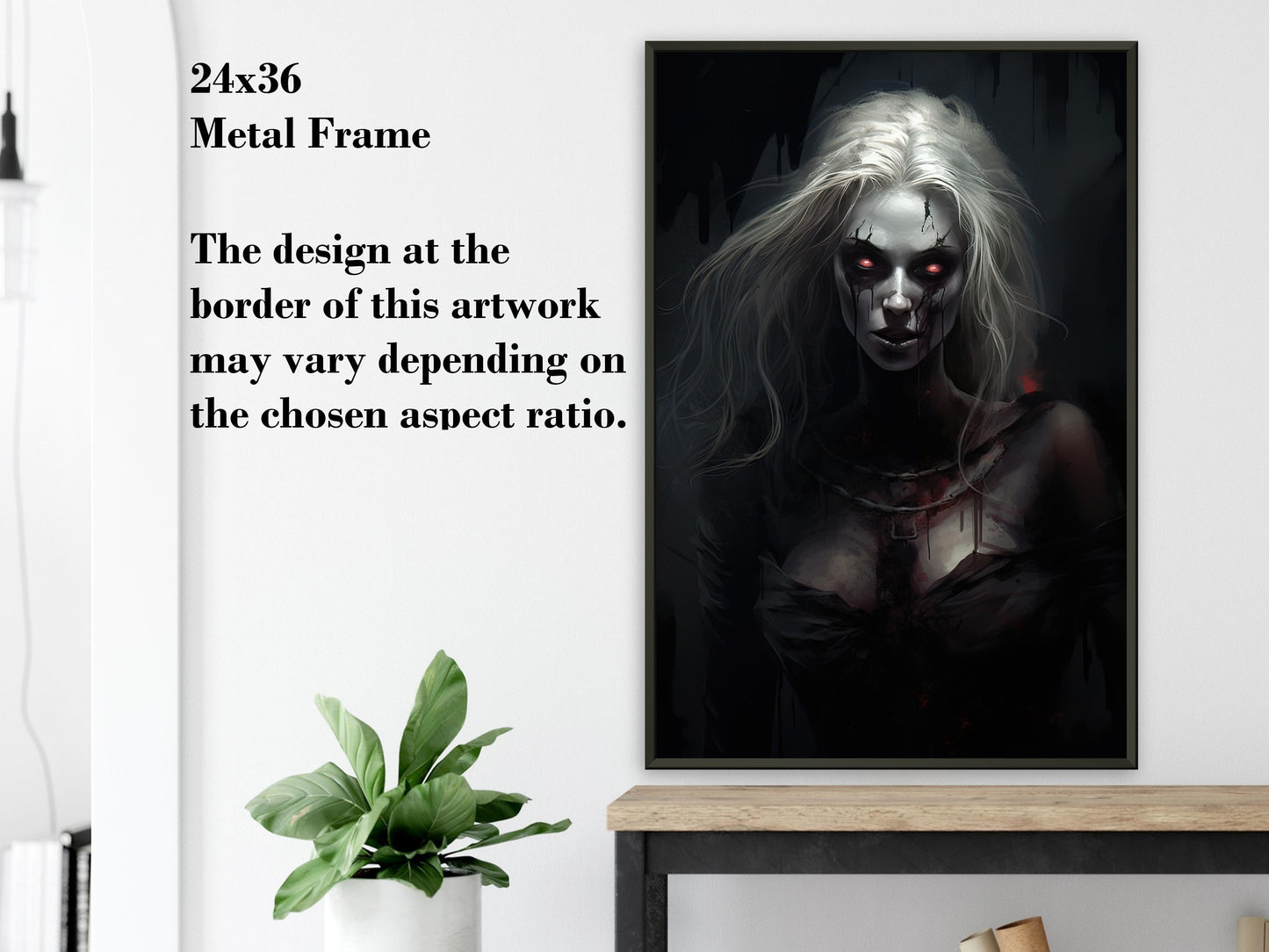 Blonde Woman Zombie Art Print - Halloween Poster Gift - Horror Halloween Canvas Wall Decor