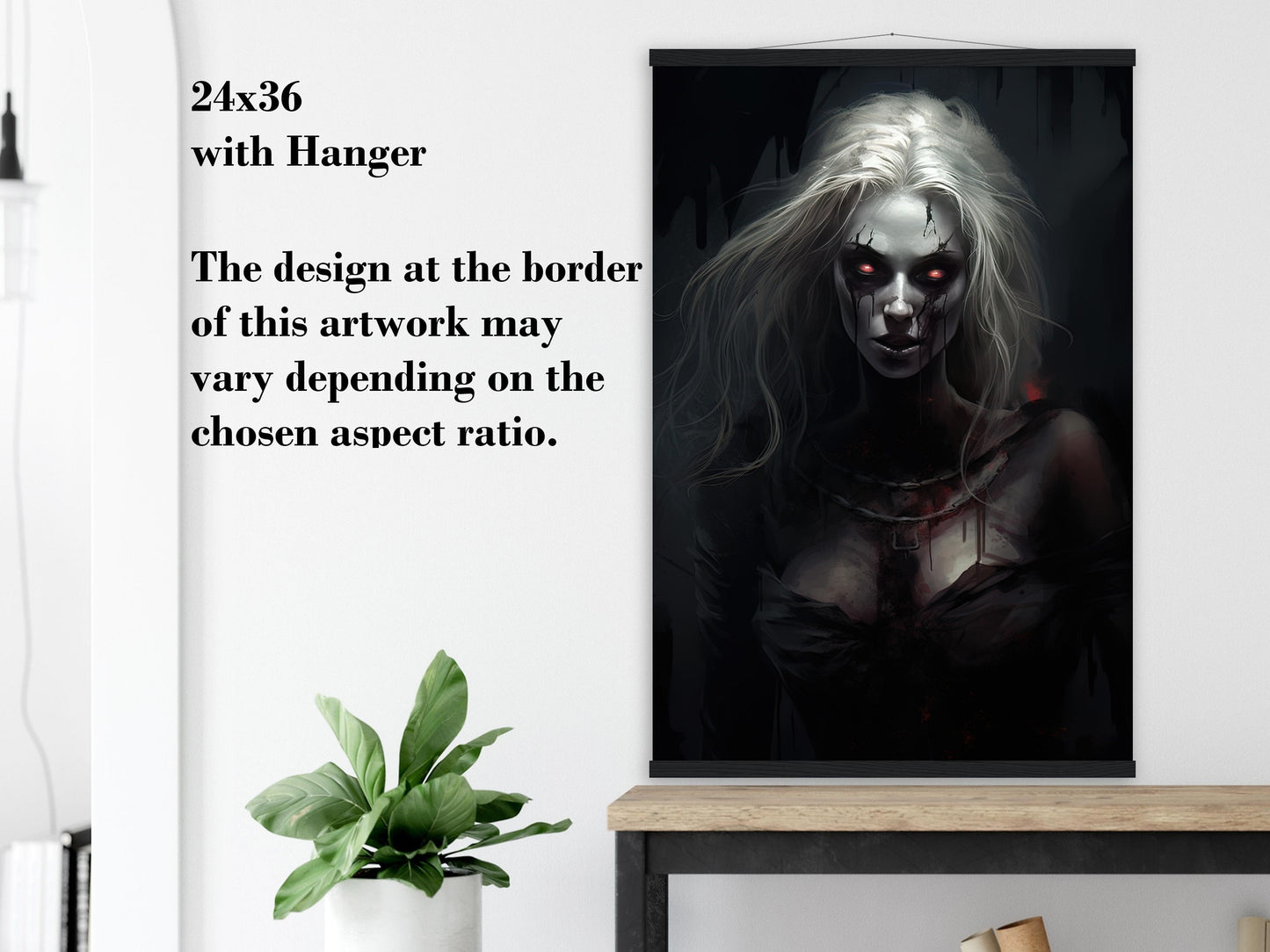 Blonde Woman Zombie Art Print - Halloween Poster Gift - Horror Halloween Canvas Wall Decor