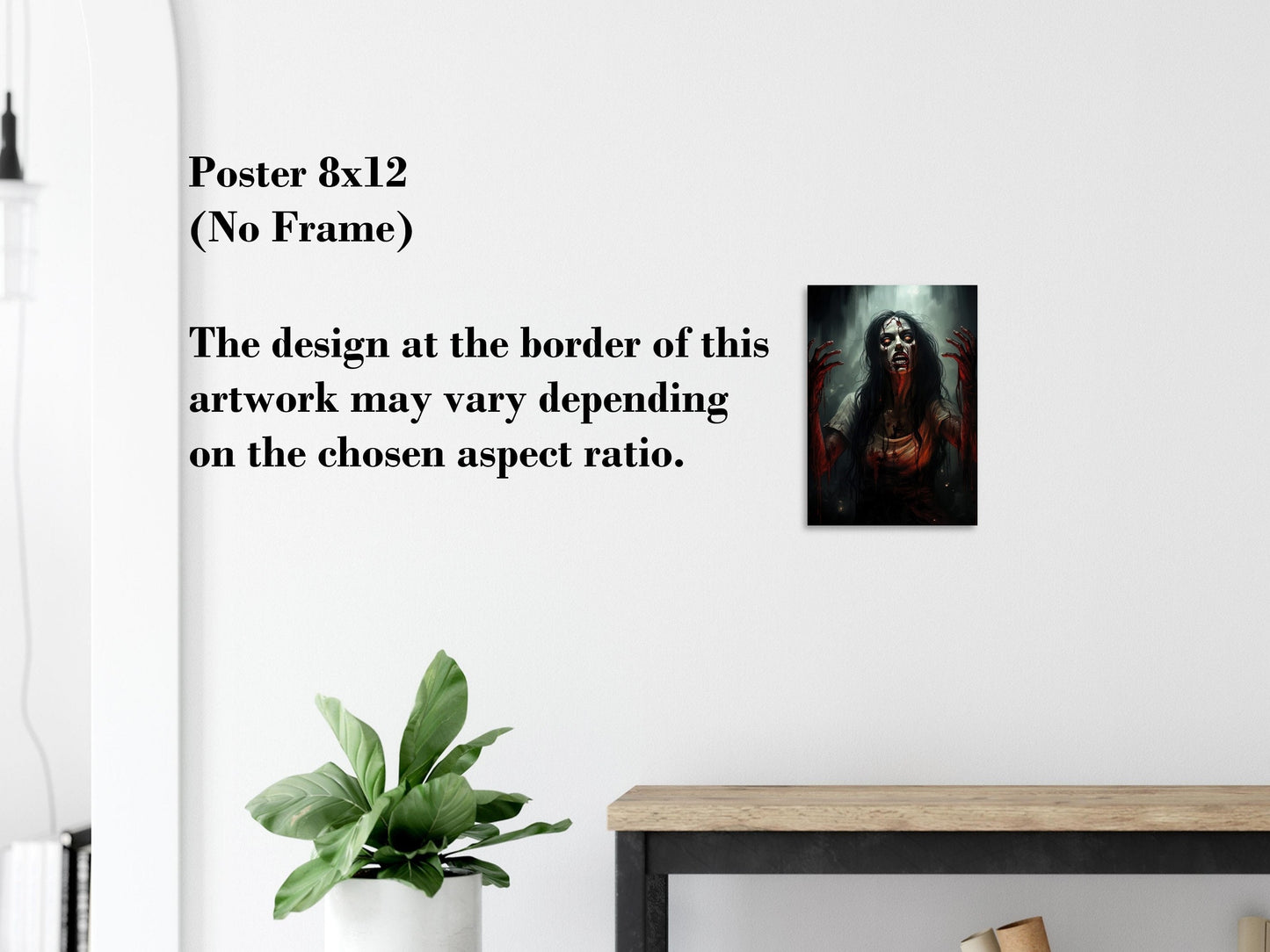 Bloody Woman Zombie Poster - Gruesome Horror Art Print - Halloween Decoration Gift