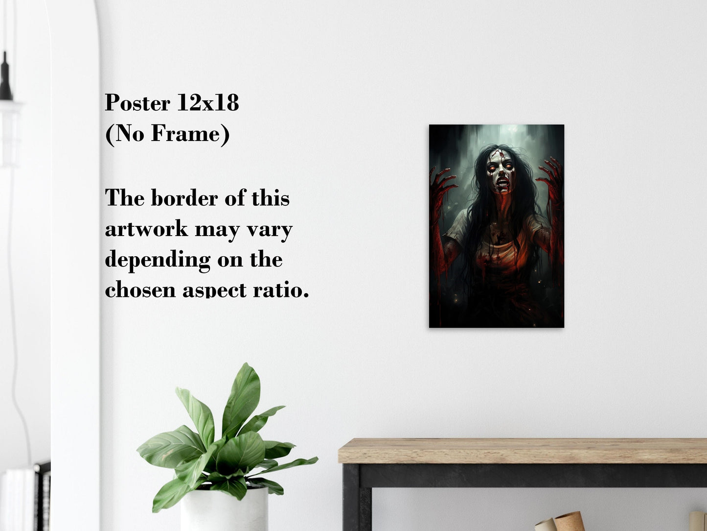 Bloody Woman Zombie Poster - Gruesome Horror Art Print - Halloween Decoration Gift