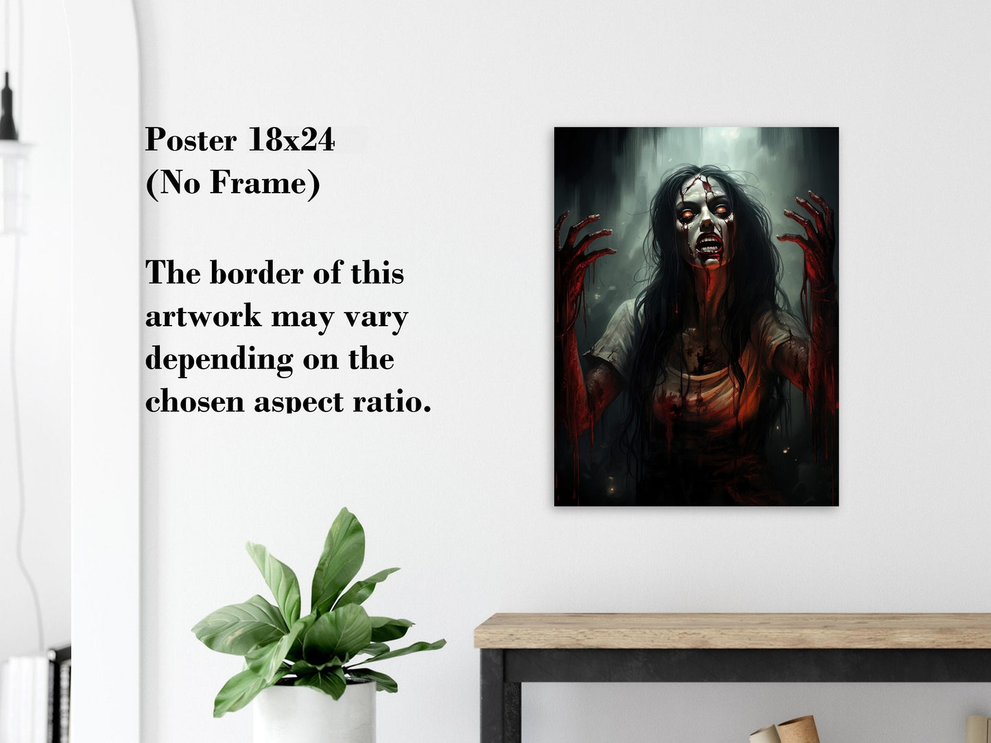 Bloody Woman Zombie Poster - Gruesome Horror Art Print - Halloween Decoration Gift
