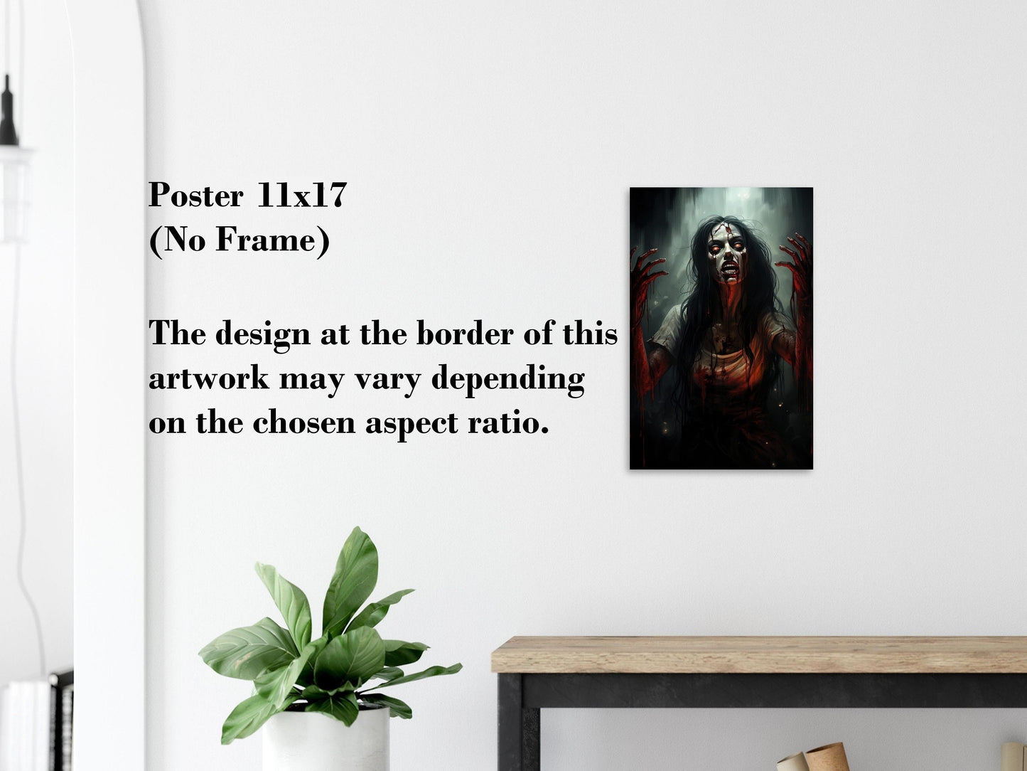 Bloody Woman Zombie Poster - Gruesome Horror Art Print - Halloween Decoration Gift