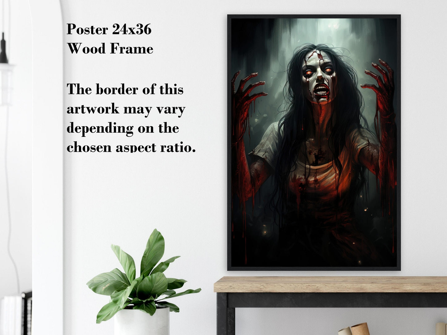 Bloody Woman Zombie Poster - Gruesome Horror Art Print - Halloween Decoration Gift