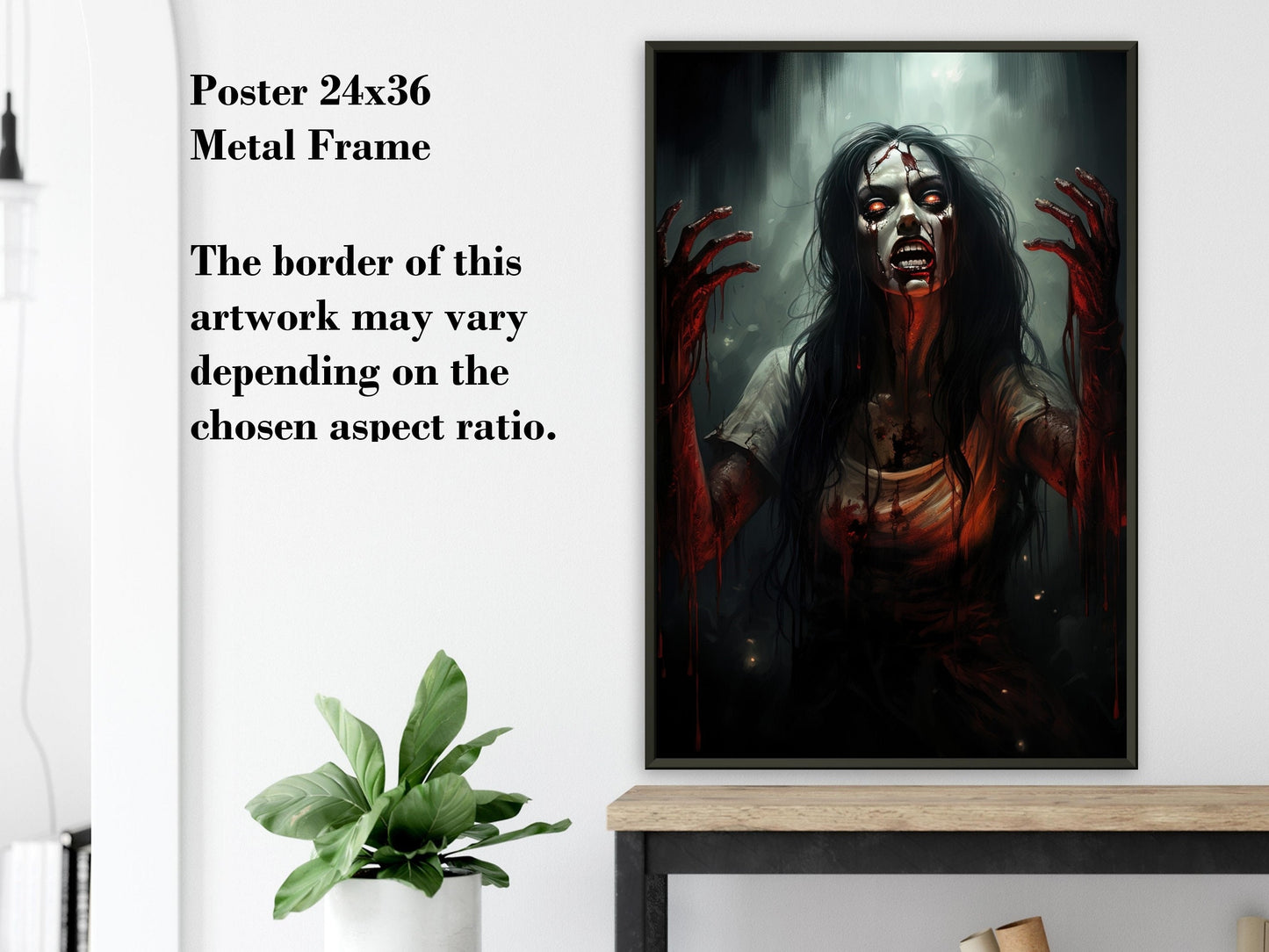 Bloody Woman Zombie Poster - Gruesome Horror Art Print - Halloween Decoration Gift