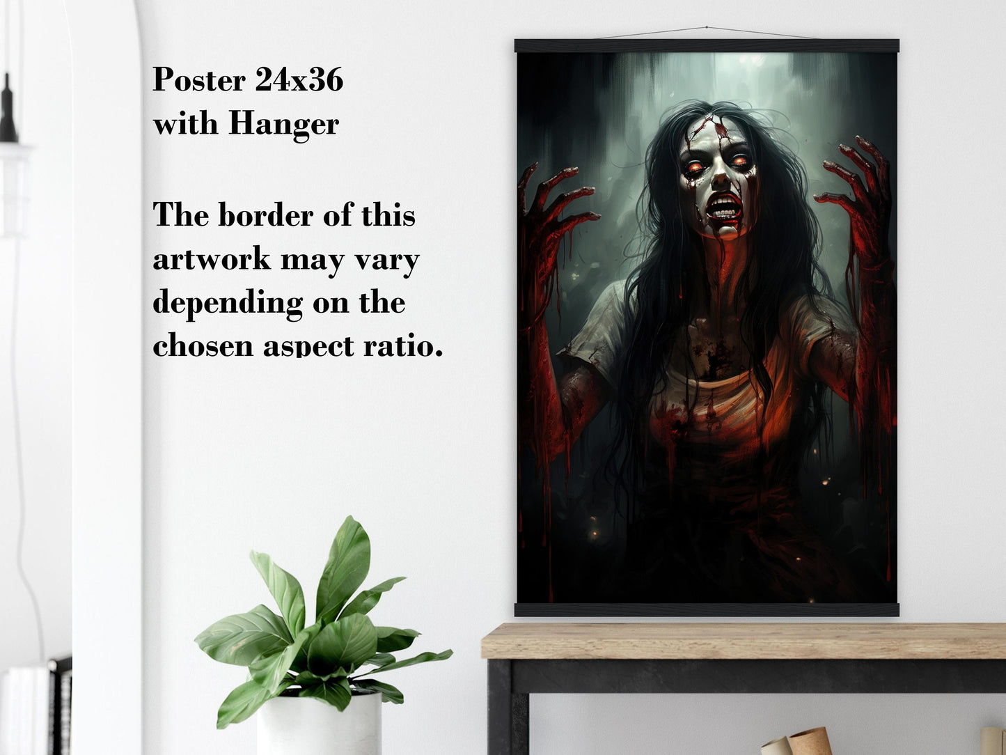 Bloody Woman Zombie Poster - Gruesome Horror Art Print - Halloween Decoration Gift