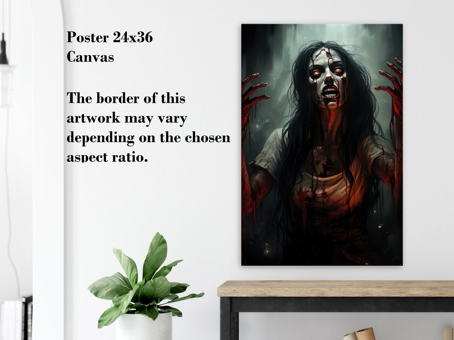 Bloody Woman Zombie Poster - Gruesome Horror Art Print - Halloween Decoration Gift