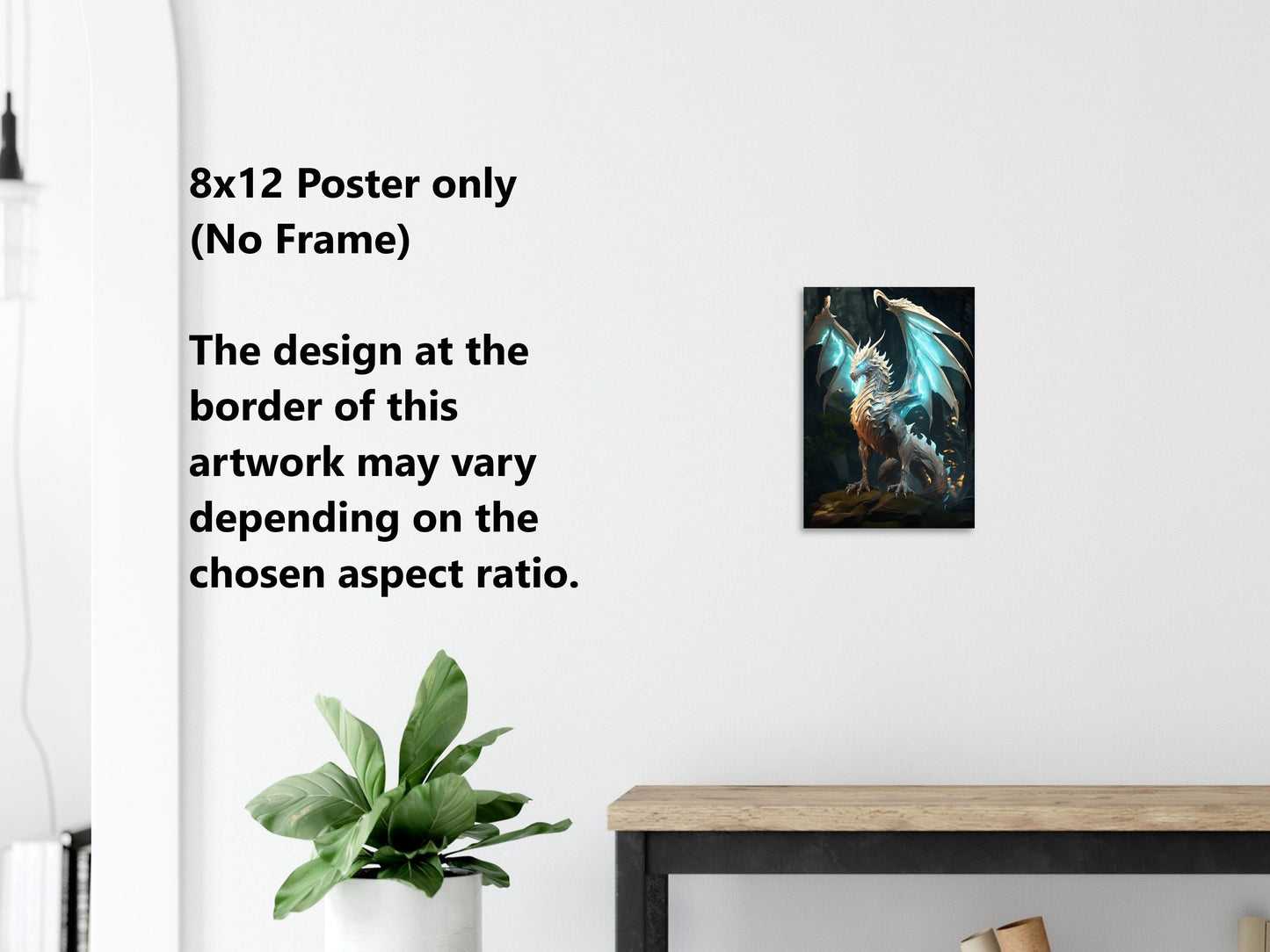 White Dragon Wall Art, Holy White Dragon Poster, Fantasy Art Canvas Gift for Gamer