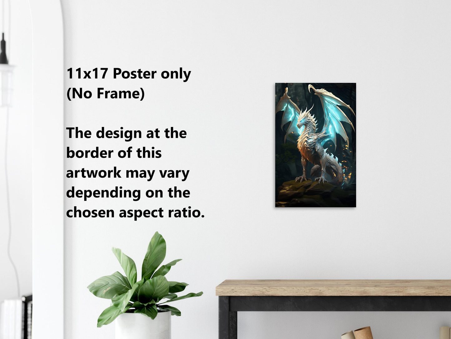White Dragon Wall Art, Holy White Dragon Poster, Fantasy Art Canvas Gift for Gamer