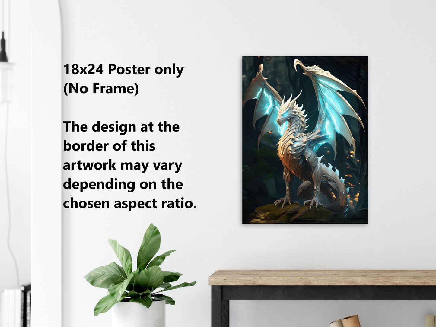 White Dragon Wall Art, Holy White Dragon Poster, Fantasy Art Canvas Gift for Gamer