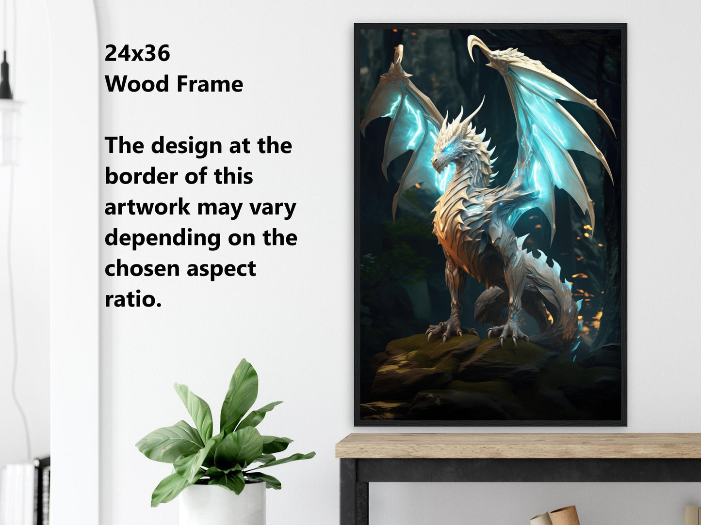 White Dragon Wall Art, Holy White Dragon Poster, Fantasy Art Canvas Gift for Gamer