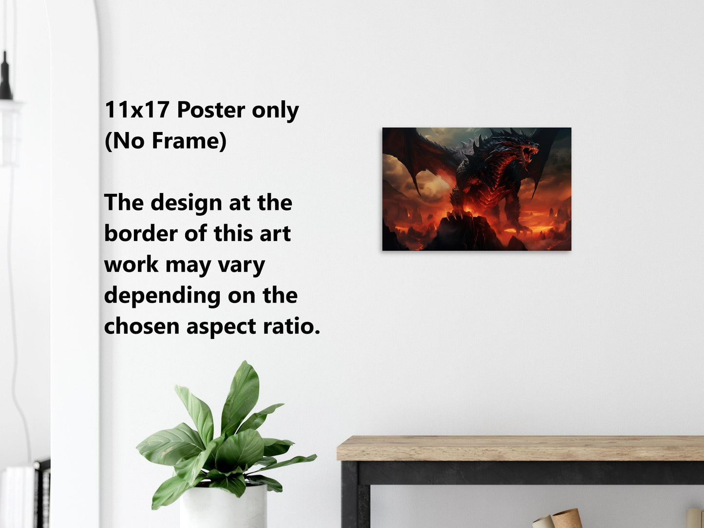 Black Dragon Wall Art - Black Volcanic Dragon Poster - Fantasy Canvas Art - Ready to Hang - Gift for Gamer