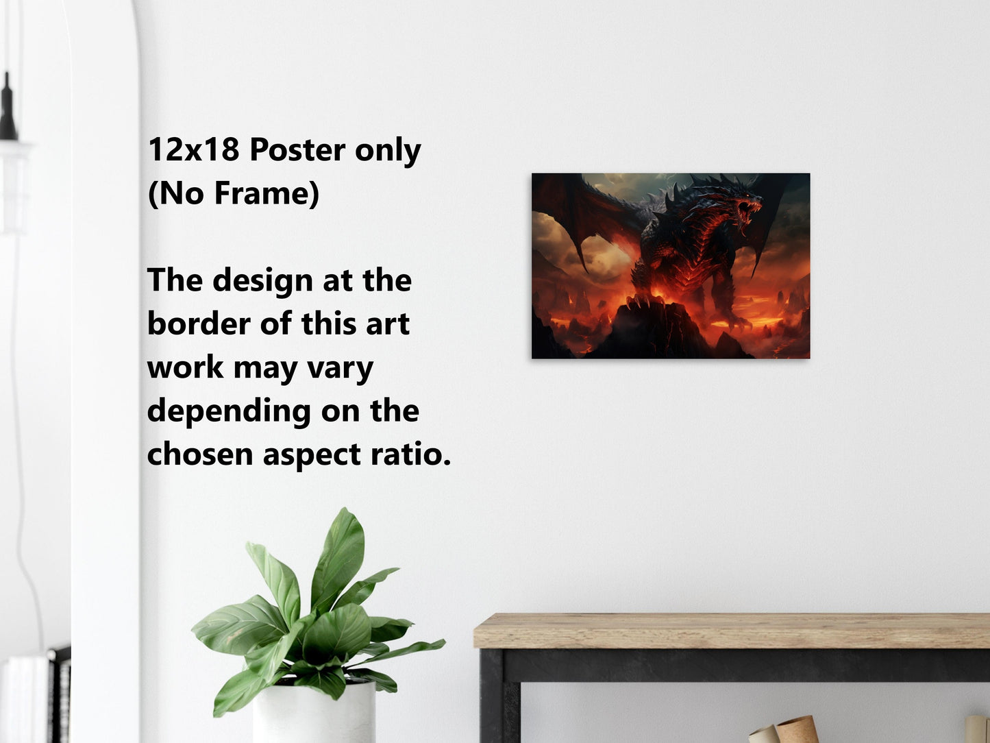 Black Dragon Wall Art - Black Volcanic Dragon Poster - Fantasy Canvas Art - Ready to Hang - Gift for Gamer