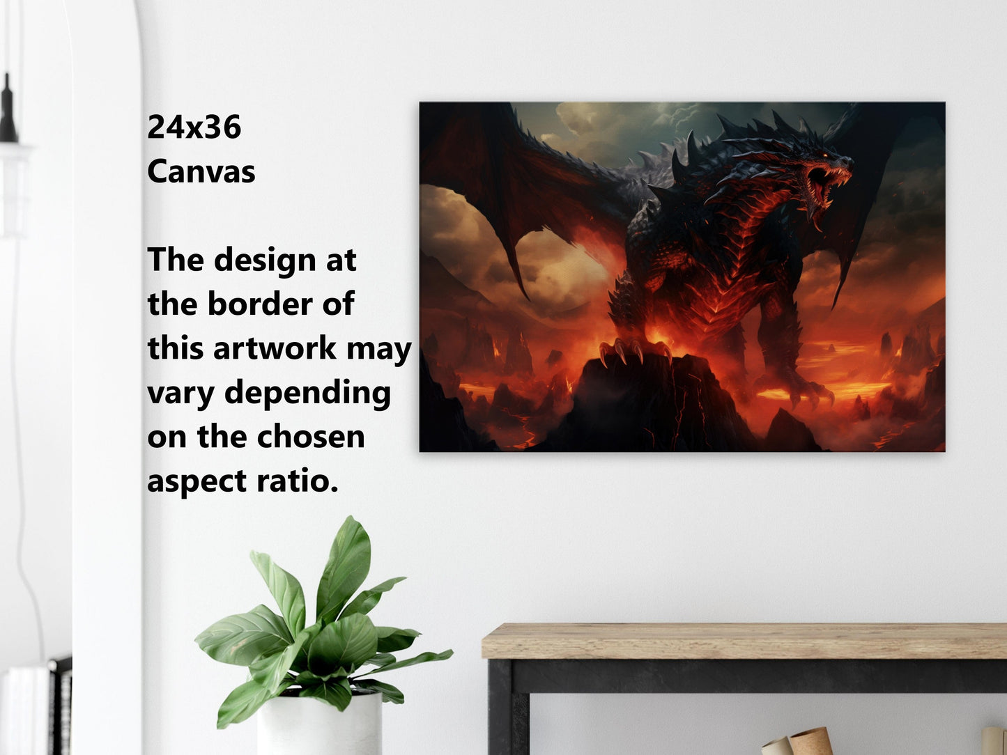 Black Dragon Wall Art - Black Volcanic Dragon Poster - Fantasy Canvas Art - Ready to Hang - Gift for Gamer