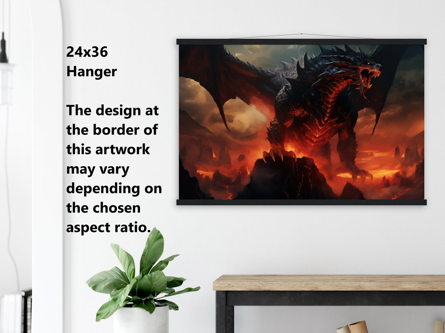 Black Dragon Wall Art - Black Volcanic Dragon Poster - Fantasy Canvas Art - Ready to Hang - Gift for Gamer
