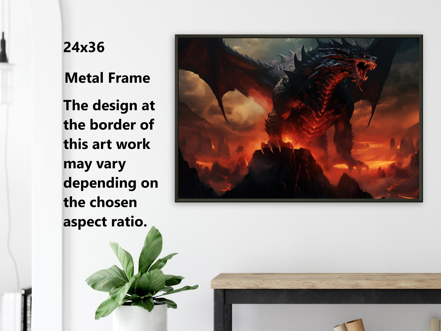 Black Dragon Wall Art - Black Volcanic Dragon Poster - Fantasy Canvas Art - Ready to Hang - Gift for Gamer