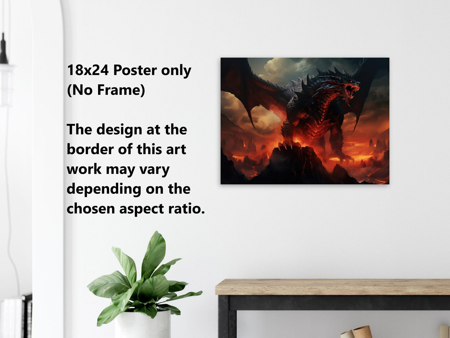 Black Dragon Wall Art - Black Volcanic Dragon Poster - Fantasy Canvas Art - Ready to Hang - Gift for Gamer