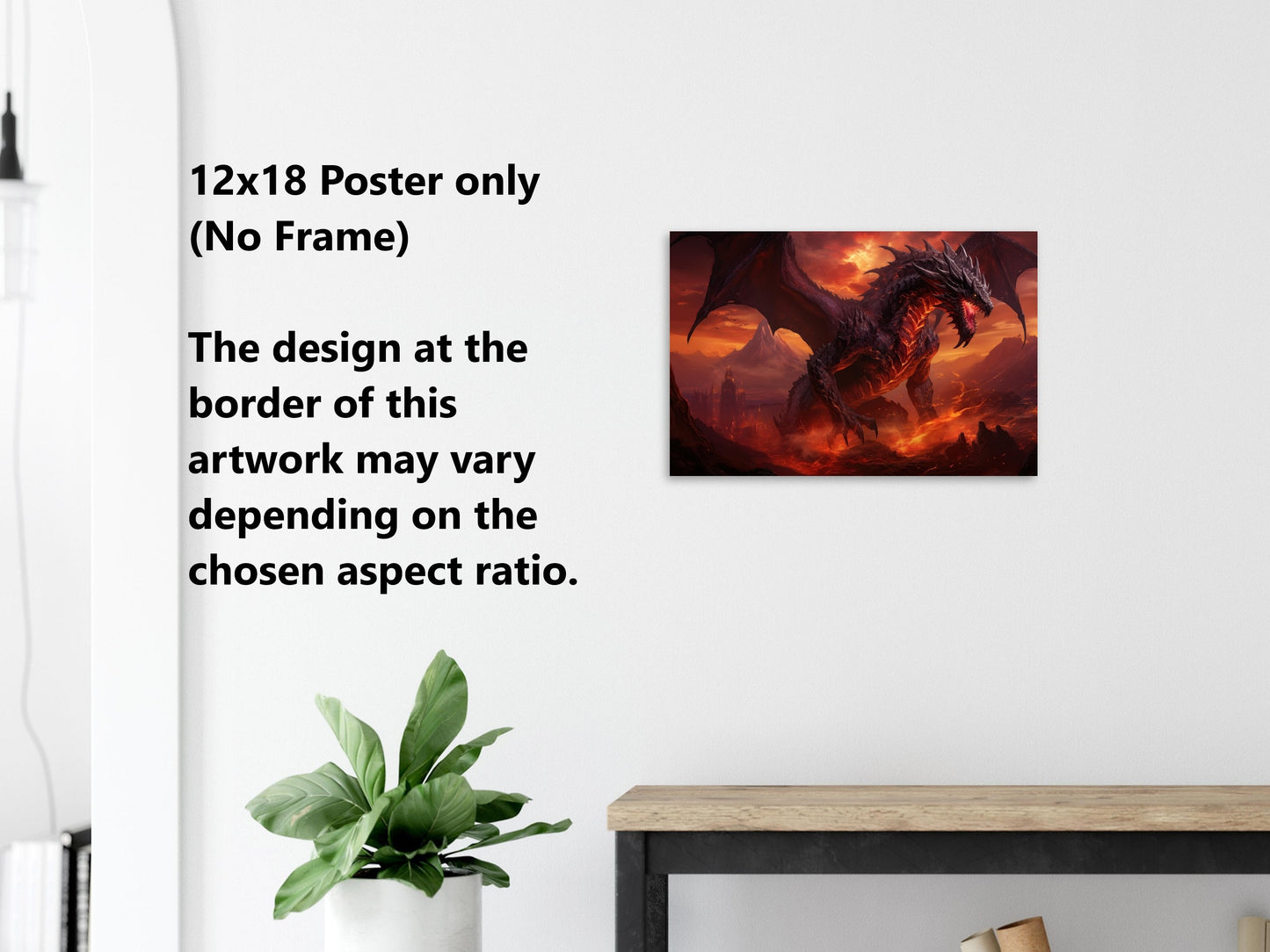 Décoration murale Dragon Noir - Affiche Dragon Noir des Flammes Infernales - Toile Fantastique - Cadeau pour petit ami gamer